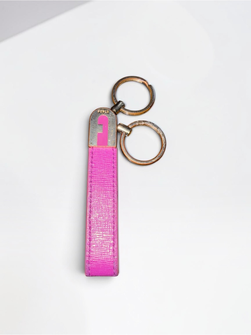 Furla Hot Pink Leather Key Strap with Gold Rings